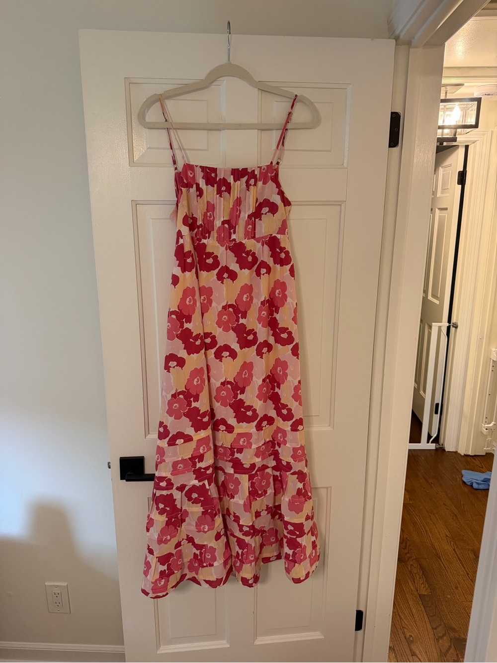 Jacqui E Pink and Cream Floral Maxi Dress